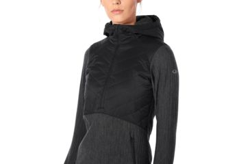 Image of Icebreaker Descender Hybrid Long Sleeve Half Zip Hood - Womens, Black/Jet HTHR, Large, 104281A05L