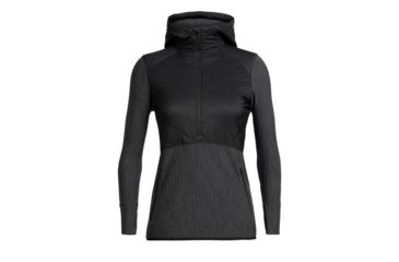 Image of Icebreaker Descender Hybrid Long Sleeve Half Zip Hood - Womens, Black/Jet HTHR, Large, 104281A05L