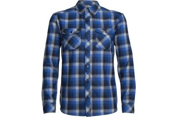 Image of Icebreaker Lodge Long Sleeve Flannel Shirt - Men's-Largo/Midnight Navy/Plaid-Large