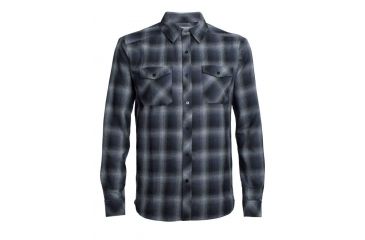 Image of Icebreaker Lodge Long Sleeve Flannel Shirt - Men's-Metro Heather/Stealth/Black-Medium