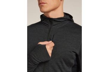 Image of Icebreaker Merino Blend 200 RealFleece Descender Long Sleeve Zip Hoodie - Mens, Jet HTHR/Black/CB, Large, IBBA56VZ944L