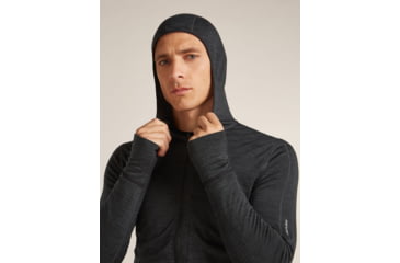 Image of Icebreaker Merino Blend 200 RealFleece Descender Long Sleeve Zip Hoodie - Mens, Jet HTHR/Black/CB, Large, IBBA56VZ944L