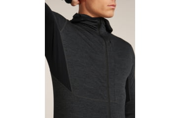 Image of Icebreaker Merino Blend 200 RealFleece Descender Long Sleeve Zip Hoodie - Mens, Jet HTHR/Black/CB, Large, IBBA56VZ944L
