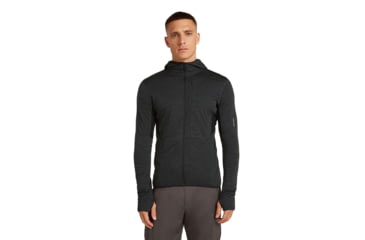 Image of Icebreaker Merino Blend 200 RealFleece Descender Long Sleeve Zip Hoodie - Mens, Jet HTHR/Black/CB, Large, IBBA56VZ944L