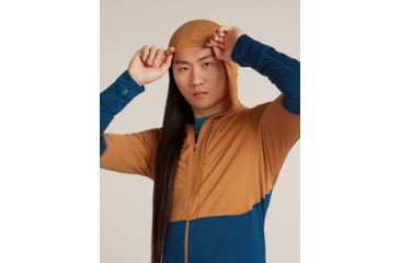 Image of Icebreaker Merino Blend 200 RealFleece Descender Long Sleeve Zip Hoodie - Mens, Trail/Atlantis/CB, Large, IBBA56VZ0J5L