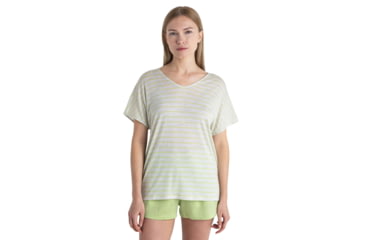 Image of Icebreaker Merino Drayden Reversible SS Top Stripe - Womens, Ecru Heather/Glazen/S, Medium, IB0A56ZWB78M