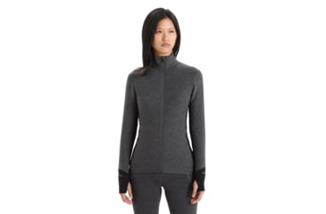 Image of Icebreaker RealFleece Descender Long Sleeve Zip Jacket - Womens, Jet Heather/Black, Medium, IB103900A01M