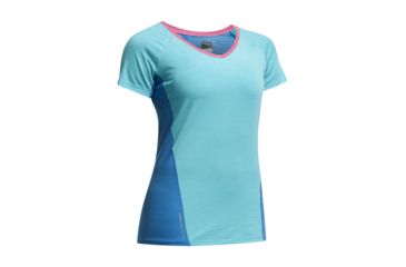 Image of Icebreaker Spark Short Sleeve V Top - Womens-Aquamarine/Force/Shocking-Large