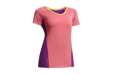 Image of Icebreaker Spark Short Sleeve V Top - Womens-Grapefruit/Vivid/Fuse-Small