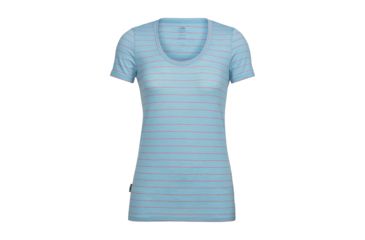 Image of Icebreaker Tech Lite Short Sleeve Scoop, Waterfall/Poppy Red/Stripe, L, 104087401L
