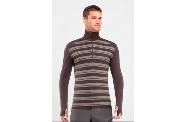 Image of Icebreaker Tech Top Long Sleeve Striped Half Zip Top - Men's-Walnut Overdye-Large