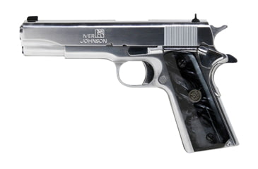 Image of Iver Johnson Arms 1911A1 Pistol, .38 Super, 5in barrel, steel frame, black pearl synthetic grip, recoil operated semi-automatic, fixed combat, 9 round magazine, IJ1911A1.38SUPER51FRRMPG