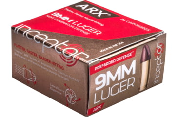 Image of Inceptor Ammunition 9mm Luger 65 Grain Jacketed Hollow Point Centerfire Pistol Ammo, 25 Rounds, 800940025