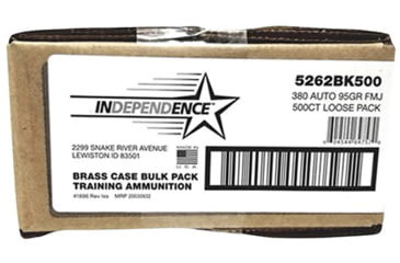 Image of Independence Ammo Independence Ammo .380 Auto 95 Grain Full Metal Jacket Brass Cased Centerfire Pistol Ammo, 500 Rounds, 5262BK500