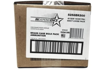 Image of Independence Ammo .40 S&amp;W 180 Grain Full Metal Jacket Brass Pistol Ammo, 500 Rounds, 5258BK500