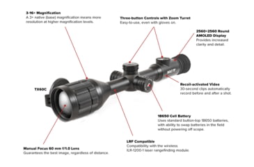 Image of InfiRay Outdoor BOLT TX60C Thermal Imaging Rifle Scope, 3x60mm, 30 mm Tube, Multi-Reticle, Black, IRAY-TX60C