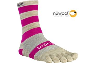 Image of Injinji Outdoor 2.0 Midweight NuWool Crew - Women's-Oatmeal/Raspberry-Small