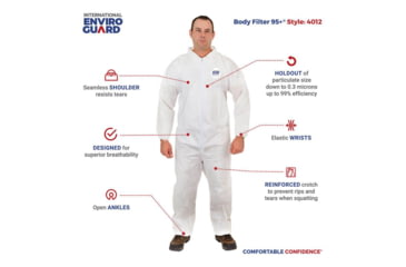 Image of International Enviroguard Body Filter 95+ 4012 Coverall w/Alastic Wrist and Open Ankle, White, Extra Large, Case of 25, 4012XL