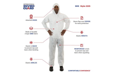 Image of International Enviroguard SmallS 2225 Coverall w/Attached Hood, Elastic Wrist and Ankle, White, Large, 25EA 2225L