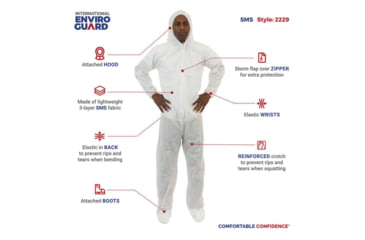 Image of International Enviroguard SmallS 2229 Coverall w/Attached Hood and Boot, White, Large, 25EA 2229L