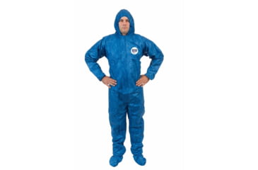 Image of International Enviroguard ViroGuard 2404 Coverall w/Hood, Boot, Elastic Wrist and Back, Blue, Extra Large, Case 25, 2404-XL