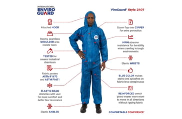 Image of International Enviroguard ViroGuard 2407 Coverall w/Hood, Elastic Wrist and Back, Blue, L, Case 25, 2407-L