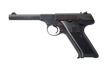 Image of Iver Johnson Arms Trailsman Pistol, .22 Long Rifle, 4.5in barrel, blued finish steel frame, black checkered plastic grip, blowback operated semi-auto, fixed blade and notch, 10 round magazine, IJ-TRLS-.22LR-4.5-1-FRRMPG