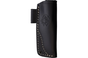 Image of J&amp;V Adventure Knives Nano 2.0 Fixed Blade Knife, 6.5in Overall, 3in Satin MV-58 Stainless Steel Blade, Black Sculpted Micarta Handle, Black Leather Belt Sheath, 1214-M1