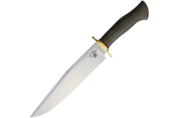 Image of Jesse Hemphill Bowie Green Micarta 80crv2 Fixed Blade Knife, 15in Overall, 9.5in Satin 80Crv2 Carbon Steel Clip Point, Green Canvas Micarta Handle, Brown Leather, BOWIE GREEN MICARTA