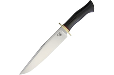Image of Jesse Hemphill Bowie Micarta 80crv2 Fixed Blade Knife, 15in Overall, 9.5in Satin 80Crv2 Carbon Steel Clip Point, Black Canvas Micarta Handle, Brass Guard, Brown Leather, Black, BOWIE BLACK MICARTA