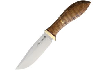 Image of Jesse Hemphill Town Creek Dark Curly Maple Fixed Blade Knife, 4.25in, A2 Tool Steel, Standard Edge, Clip Point, Satin, Wood Handle JH002DCM