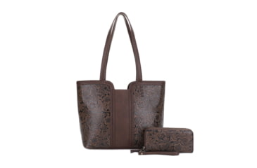 Image of Jessie &amp; James Cassidy Concealed Carry Tote Bag w/Tooling, Matching Wallet, Coffee, SMC60223S CF/CF