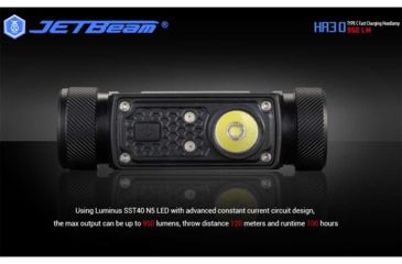 Image of JETBeam HR30 1 x 18650/ 20700/ 2 x CR123A Luminus SST40 N5 LED Rechargeable Headlamp, 950 Lumens, Black, HR30