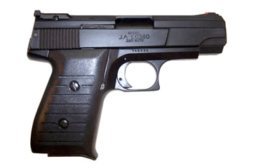 Image of Jimenez JA-LC380 Pistol, .380 ACP, 3.75in barrel, zinc alloy frame, black plastic grip, blowback operated semi-auto, HiViz front, adjustable rear, 12 round magazine, JZJALC380.380ACP3.751FRRMPG