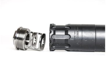Image of JMac Customs 2C 5/8-24 X12 .45 Cal 2-Port Muzzle Brake with Alpha Suppressor Mount, RRD-2C-30S-X12-45