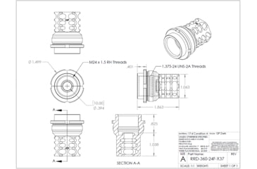 Image of JMac Customs 360 24-1.5 Muzzle Brake with Bravo Suppressor Mount and Blast Shield, Facemount X37, RRD-360-24F-X37+BDS-37