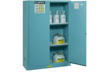 Image of Justrite Corrosives/Acids Safety Cabinet, 45 Gallon, 1 Bi-Fold Self-Close Door, Blue, 8945822