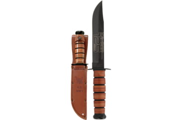 Image of KA-BAR Knives 125th Anniversary USN Knife, 11.88in Overall, 7in Black oxide Coated 1095 Cro-Van Carbon Steel Clip Point Blade, Stacked Leather Handle, Leather Sheath, 9227
