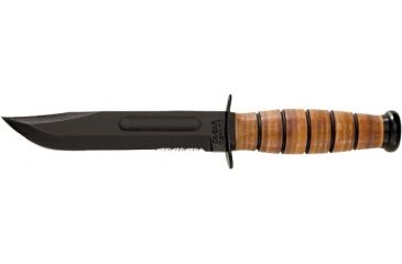 Image of Ka-Bar Knives Utility Serrated Knife w/ Leather Sheath, USMC, Clampack 4-1218CP-9
