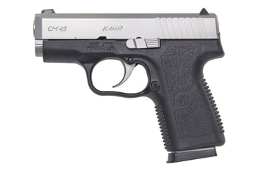 Image of Kahr CM45 Pistol, .45 ACP, 3.24in barrel, black polymer frame, integrated polymer grip, recoil operated semi-automatic, white bar-dot combat, 5 round magazine, KA-CM45-45-3.24-1-FRRMPG