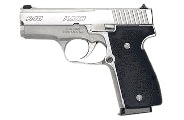 Image of Kahr K40-Elite Pistol, .40 S&amp;W, 3.5in barrel, stainless steel frame, wraparound textured polymer grip, recoil operated semi-automatic, white bar-dot combat, 6 round magazine, KA-K40 EL-40SW-3.5-1-FRRMPG
