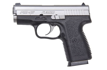 Image of Kahr PM45 Pistol, .45 ACP, 3.24in barrel, black polymer frame, textured polymer grip, recoil operated semi-automatic, white bar-dot combat, 5 round magazine, KA-PM45-45-3.24-1-FRRMPG