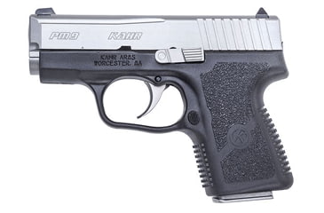 Image of Kahr PM9 Pistol, 9mm Luger, 3.1in barrel, black polymer frame, textured polymer grip, recoil operated semi-automatic, white bar-dot combat, 6 round magazine, KA-PM9-9MM-3.1-1-FRRMPG