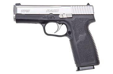 Image of Kahr TP9 Pistol, 9mm Luger, 4in barrel, black polymer frame, textured polymer grip, recoil operated semi-automatic, white bar-dot combat, 8 round magazine, KA-TP9-9MM-4-1-FRRMPG