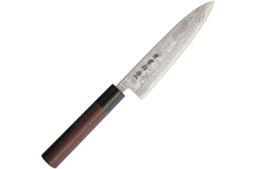 Image of Kanetsune Petty Kitchen Knives, 10.5in Overall, 5.5in Blade, Red Sandalwood Handle, Blade Features Blue Steel #2 Core With 11 Layer Damascus, Black Plywood Bolster, Red, KC-464