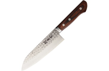 Image of Kanetsune Santoku Kitchen Knives, Tsuchime Vg-1 Series, 11.25in Overall, 6.5in Hammered Finish Vg-1 SS Blade, SS Bolster, Mahogany Wood Handle, Hrc 58-59, KC-942