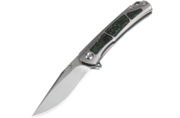 Image of Kansept Knives Gremlin Framelock Green Folding Knife, 3 satin finish CPM S35VN stainless clip point bla, Gray titanium handle with Jungle Wear carbon fiber, K2003A5