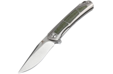 Image of Kansept Knives Gremlin Framelock Green Folding Knife, 3 stonewash finish CPM S35VN stainless clip point, Gray titanium handle with green micarta inlay, K2003A1