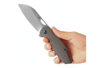Image of Kansept Knives Model 6 Bronze Folding Knife, 4.38in Closed, 3.25in Satin CPM S35VN SS Blade, Bronze Stonewash Titanium Handle, Black Nylon Pouch, K1022B5