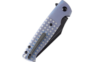 Image of Kansept Knives Skikari SBL CPM S35VN Blue Folding Knife, 4.38in Closed, 3.38in Black Stonewash CPM S35VN Stainless Clip Point Blade, Blue Anodized Titanium Handle, Black Nylon Pouch, K2027B2